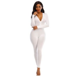 Women onesie pajama set long sleeve with butt flap